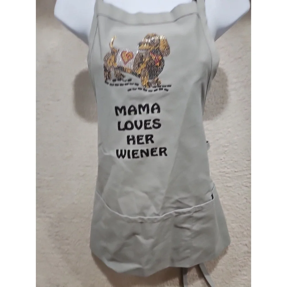 Apron Dog Mama Loves Her WeinerDog Dachshund Cooking Art Crafts Kitchen Pockets